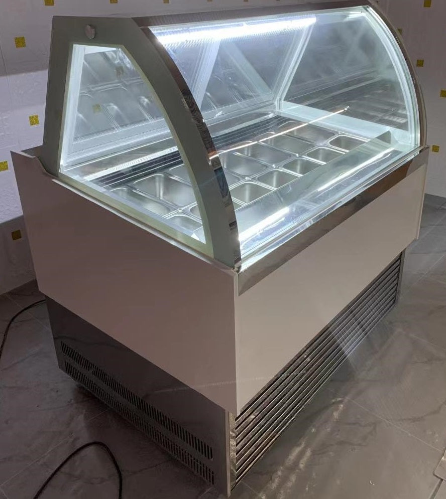 Curved Ice Cream Showcase w/ Stainless Steel Base, L2376 x W910 x H1350 mm