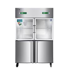 4 Door Glass and Stainless Steel Upright Chiller and Freezer