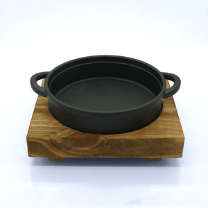 Cast Iron Hot Pan with Square Wooden Base - Eco Prima Home and Commercial Kitchen Supply