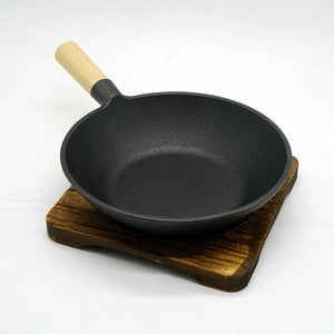 9" Cast Iron Wok with Wooden Base - Eco Prima Home and Commercial Kitchen Supply