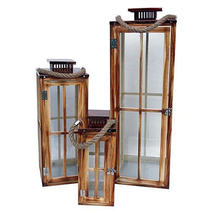 Wooden Lantern with Rope Handle & Copper Hardware - Eco Prima Home and Commercial Kitchen Supply