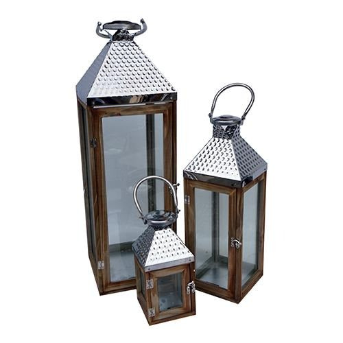 Wooden Lantern with Silver Hardware - Eco Prima Home and Commercial Kitchen Supply