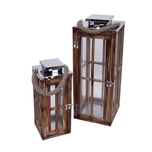 Wooden Lantern with Rope Handle & Silver Hardware - Eco Prima Home and Commercial Kitchen Supply
