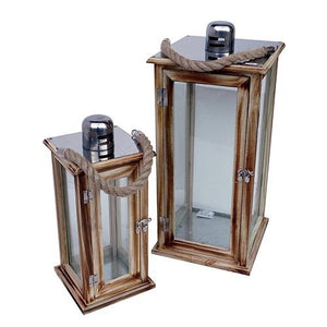 Wooden Lantern with Rope Handle & Silver Hardware - Eco Prima Home and Commercial Kitchen Supply