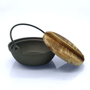 7" Cast Iron Hot Pot Noodle Bowl With Wood Lid