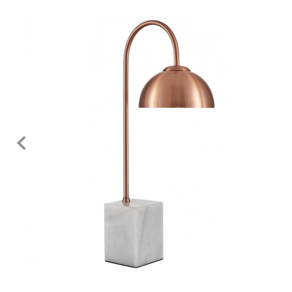 Rose Gold Arc Food Heat Lamp with White Marble Base