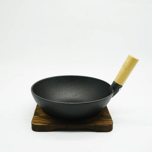9" Cast Iron Wok with Wooden Base